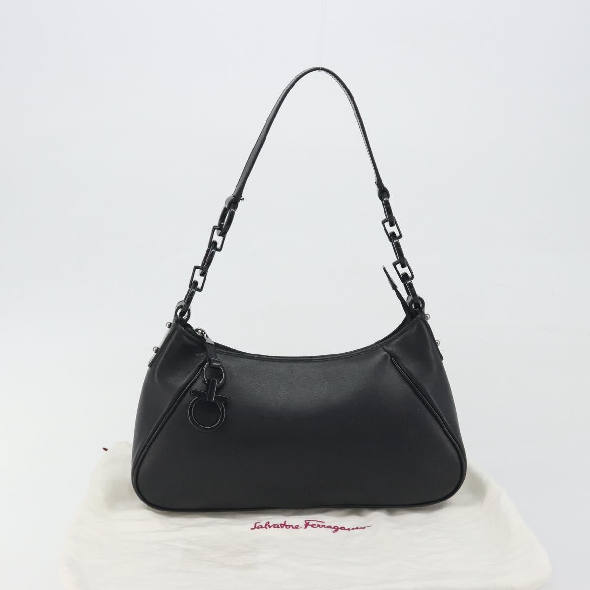 Salvatore Ferragamo Shoulder Bag Leather Black Auth bs36615V