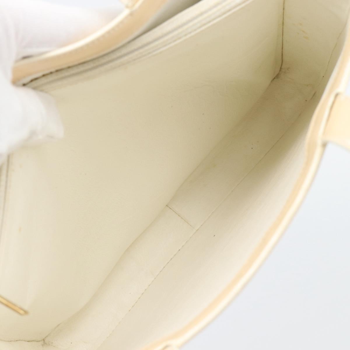 CHANEL Tote Bag Patent leather Ivory Gold CC Auth bs36616