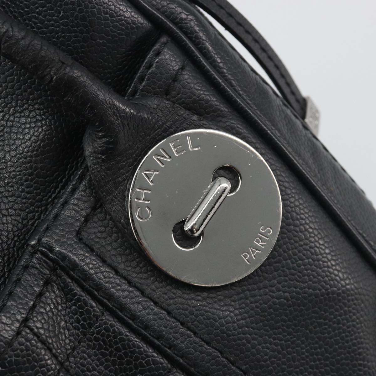 CHANEL Choco Bar Line Hand Bag Leather Black Silver CC Auth bs36617