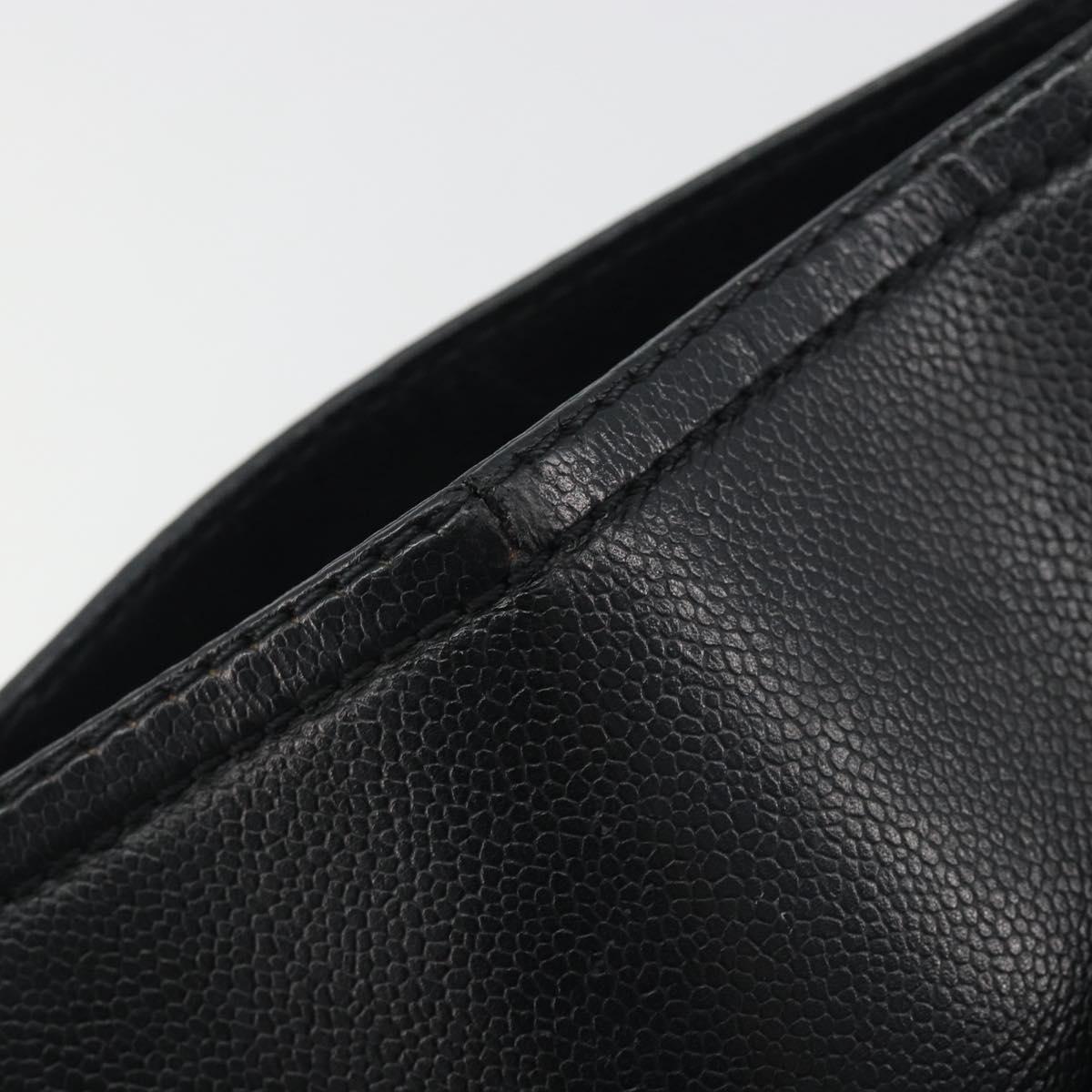 CHANEL Choco Bar Line Hand Bag Leather Black Silver CC Auth bs36617