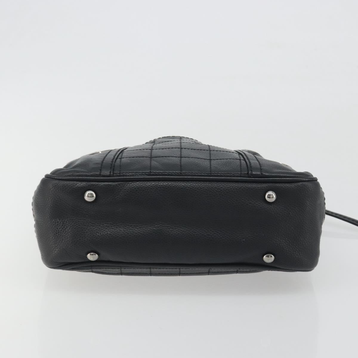 CHANEL Choco Bar Line Hand Bag Leather Black Silver CC Auth bs36617