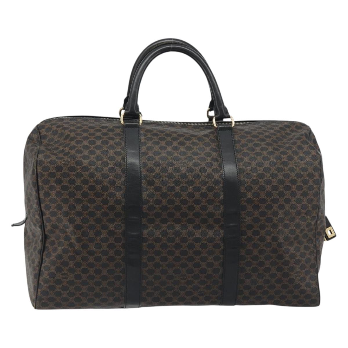 CELINE Macadam Canvas Boston Bag PVC Leather Black Gold Auth bs36619A