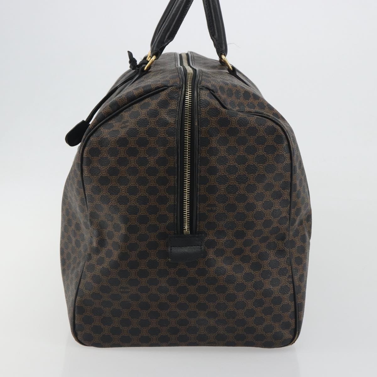 CELINE Macadam Canvas Boston Bag PVC Leather Black Gold Auth bs36619A