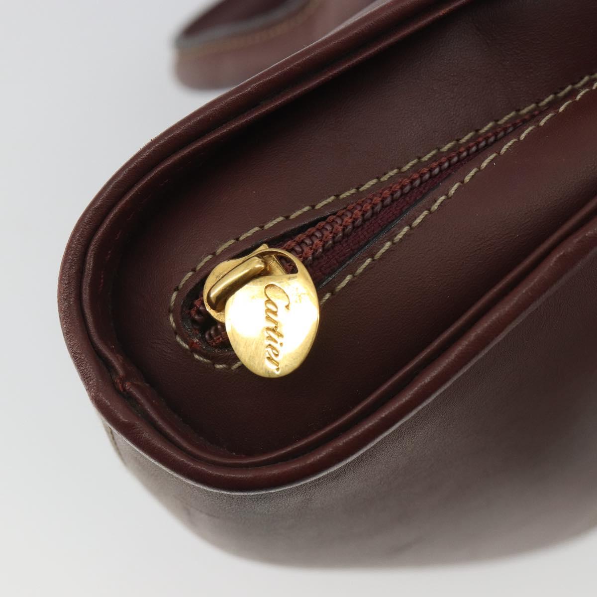 CARTIER Must Line Hand Bag Leather Bordeaux Gold Auth bs36622A
