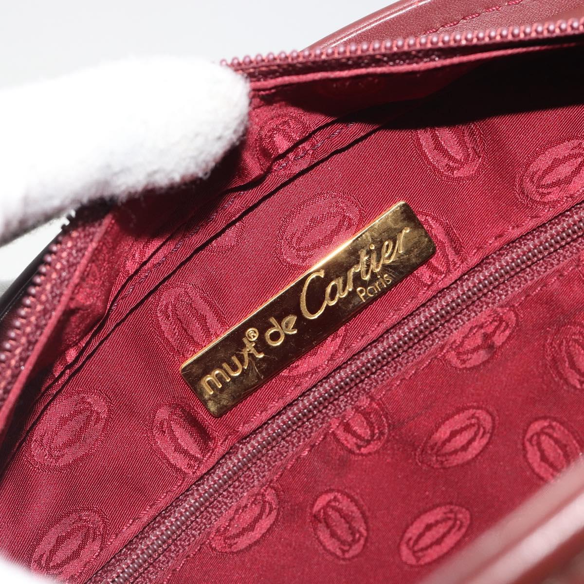 CARTIER Must Line Hand Bag Leather Bordeaux Gold Auth bs36622A