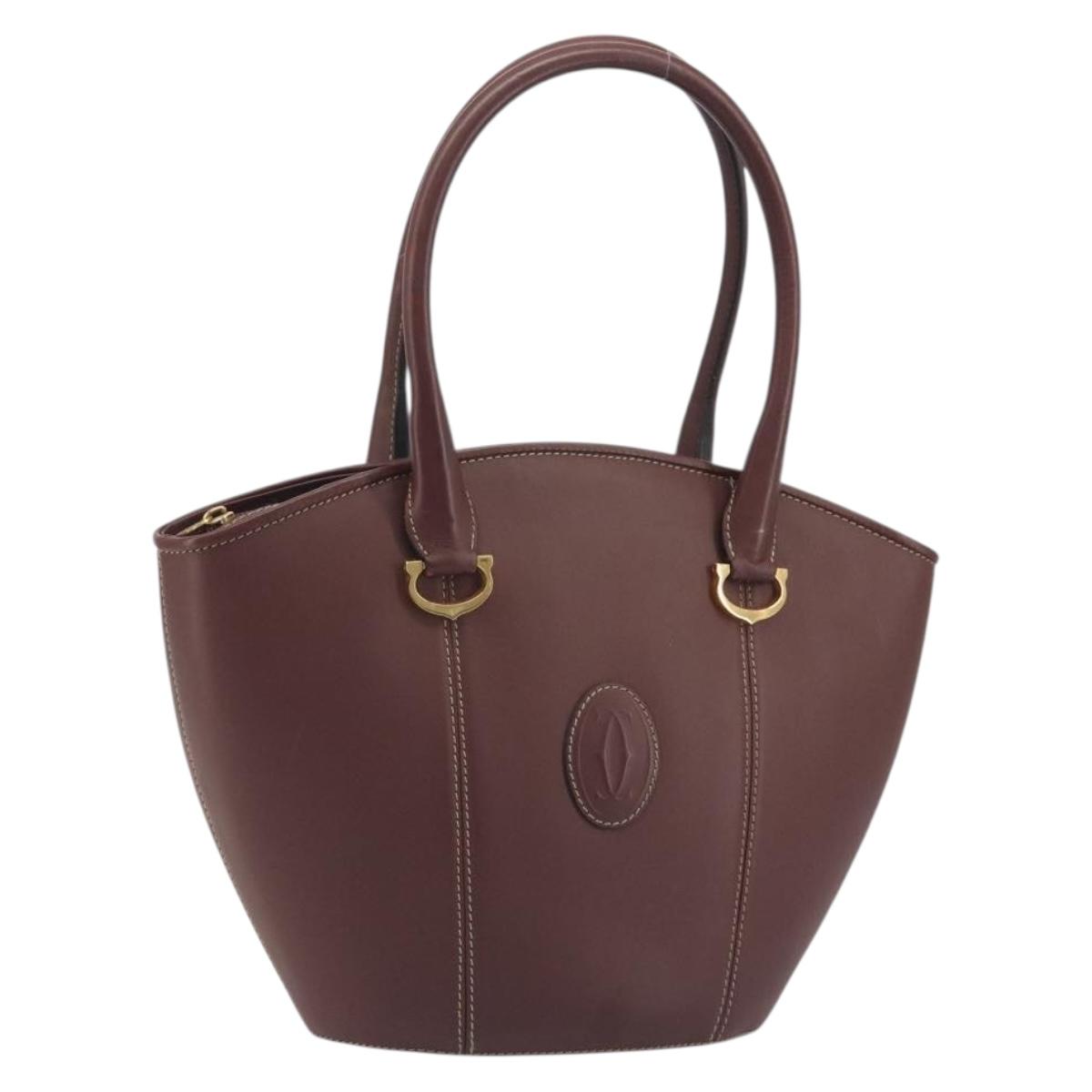 CARTIER Must Line Hand Bag Leather Bordeaux Gold Auth bs36622A