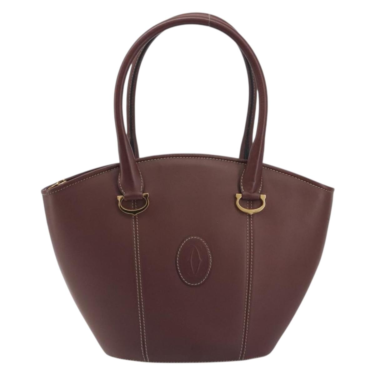 CARTIER Must Line Hand Bag Leather Bordeaux Gold Auth bs36622A