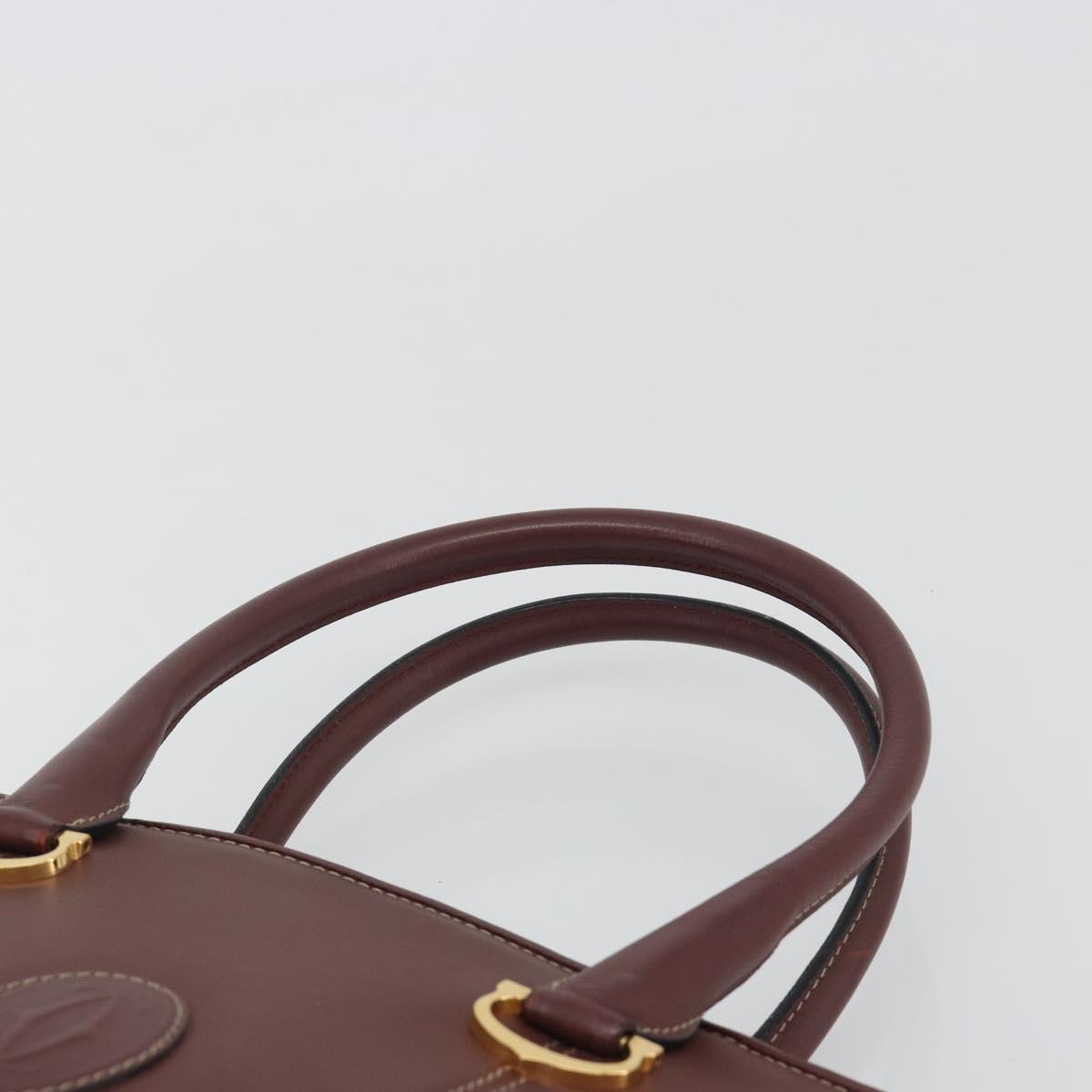CARTIER Must Line Hand Bag Leather Bordeaux Gold Auth bs36622A