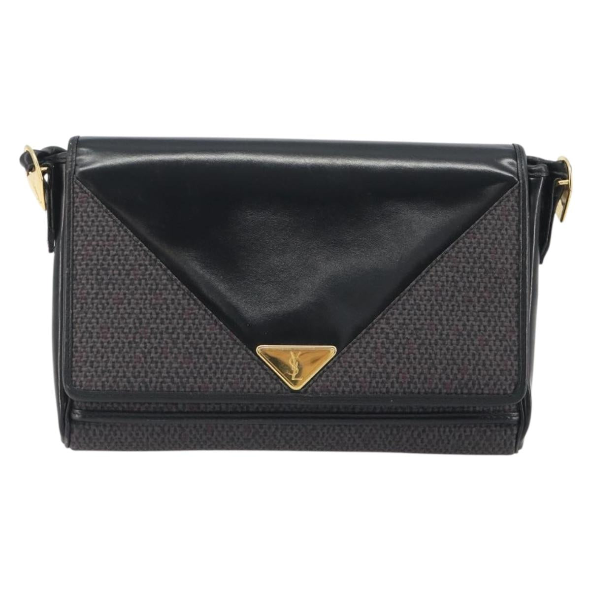 SAINT LAURENT Shoulder Bag PVC Canvas Black Gold Auth bs36624