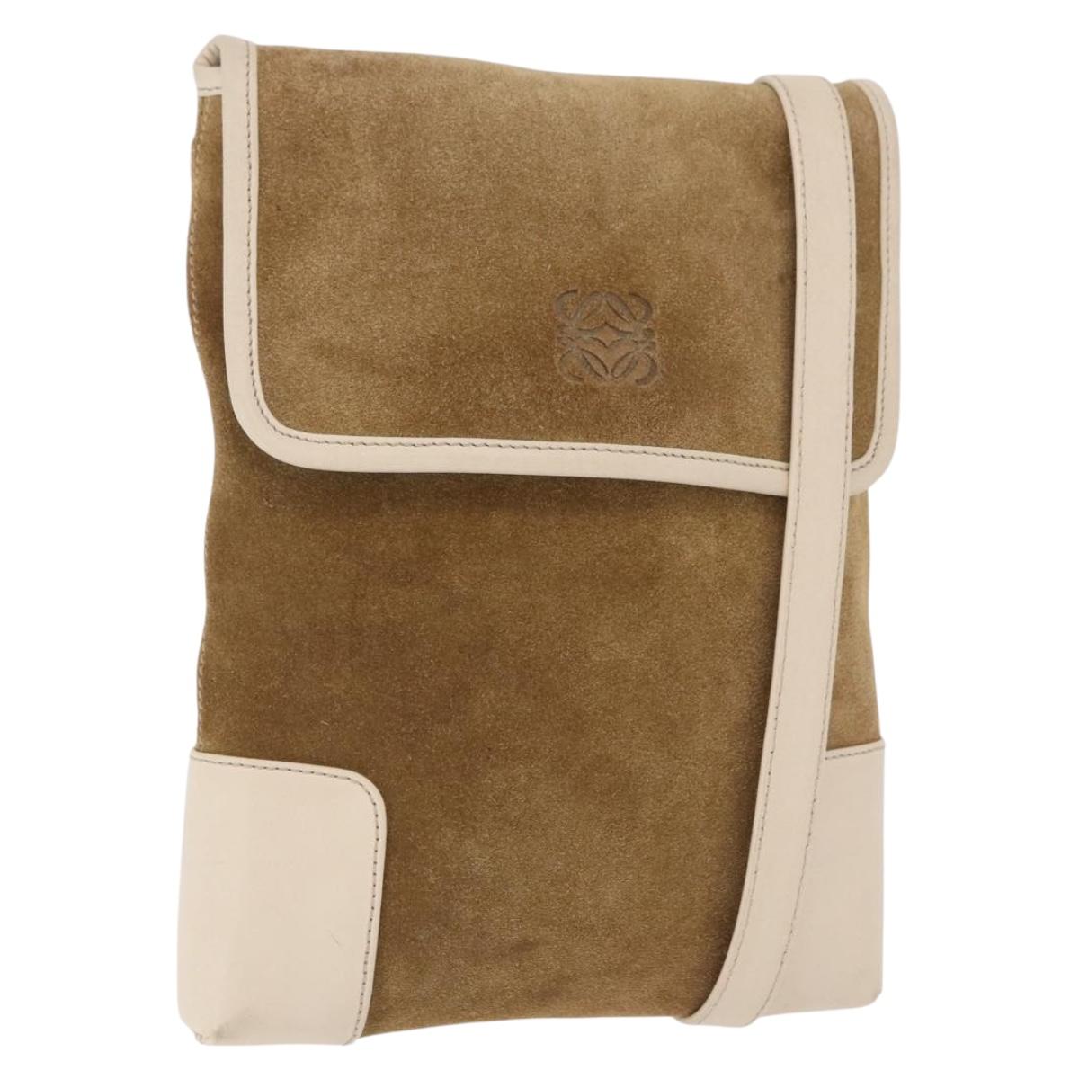 LOEWE Shoulder Bag Suede Brown Gold Auth bs36625