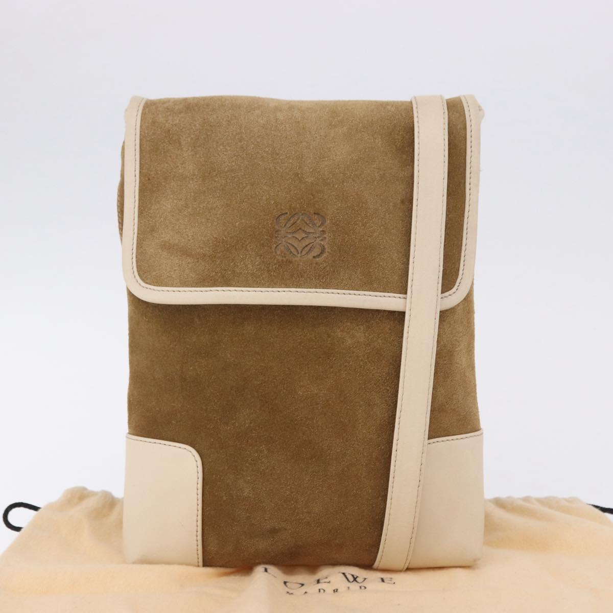 LOEWE Shoulder Bag Suede Brown Gold Auth bs36625