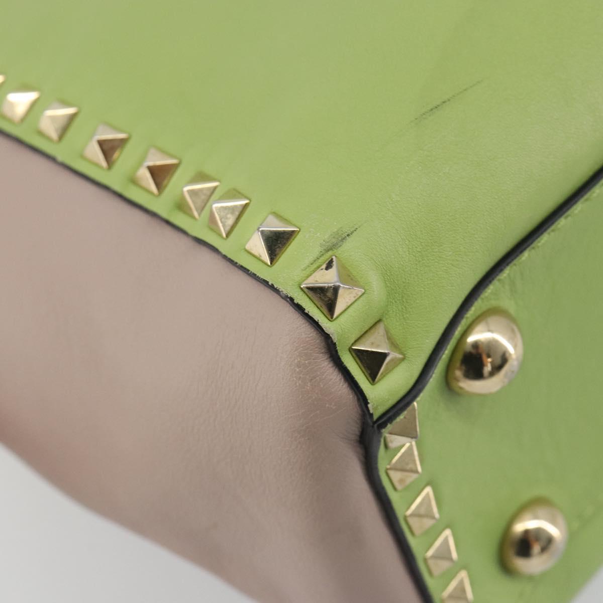 VALENTINO Rock Studs Hand Bag Leather 2way Pink Gold Auth bs36628A