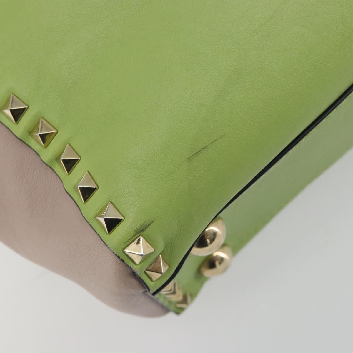 VALENTINO Rock Studs Hand Bag Leather 2way Pink Gold Auth bs36628A