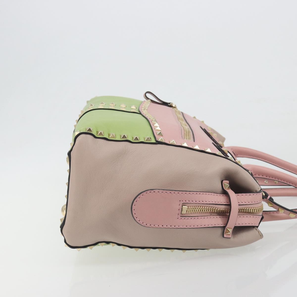 VALENTINO Rock Studs Hand Bag Leather 2way Pink Gold Auth bs36628A
