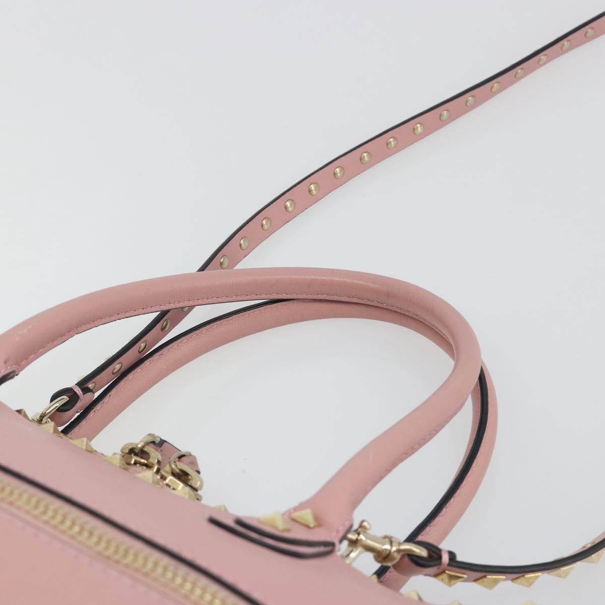 VALENTINO Rock Studs Hand Bag Leather 2way Pink Gold Auth bs36628A