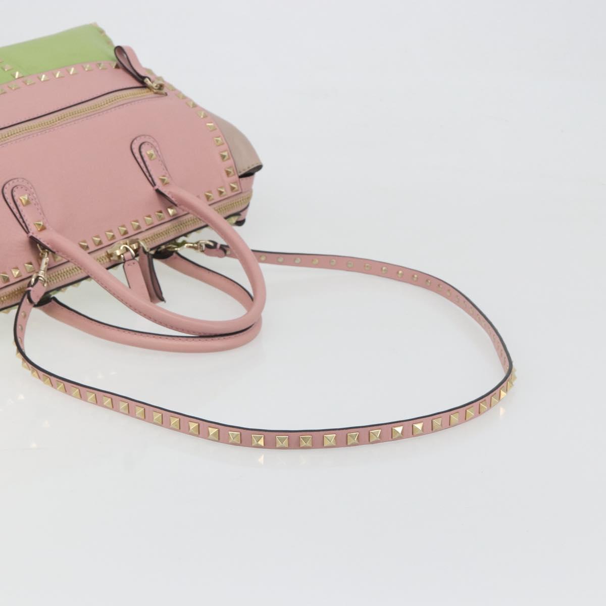 VALENTINO Rock Studs Hand Bag Leather 2way Pink Gold Auth bs36628A