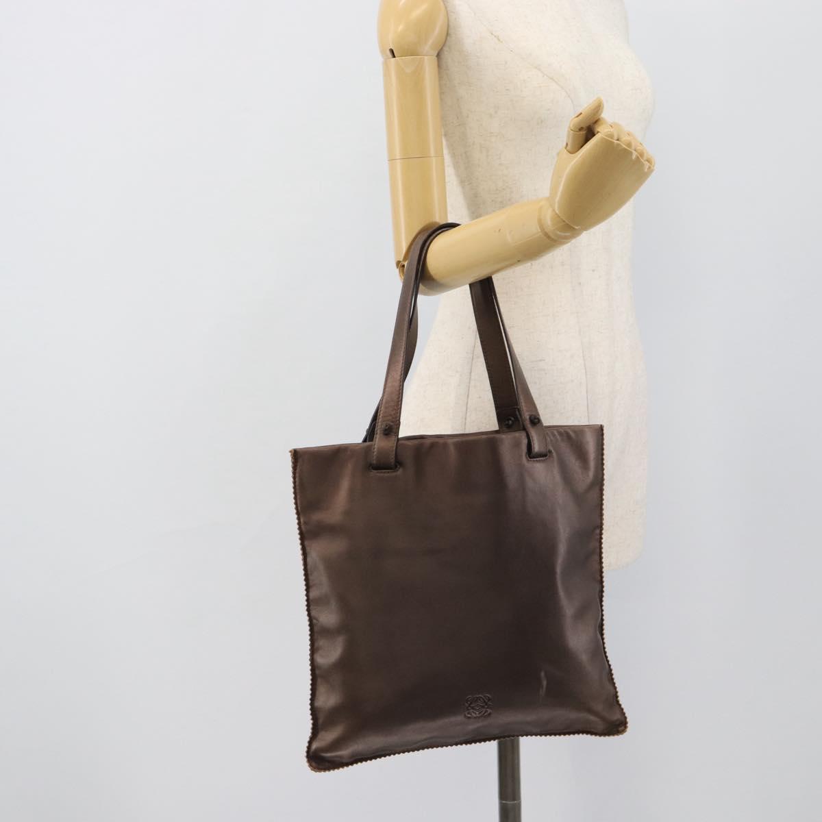 LOEWE Tote Bag Leather Bronze Auth bs36630