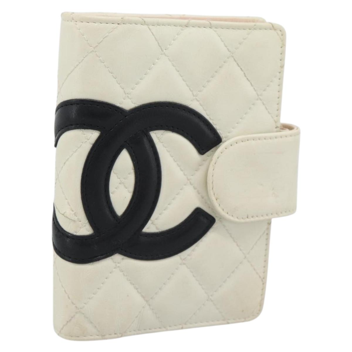 CHANEL Cambon Line Day Planner Cover Leather Black Silver CC Auth bs36631