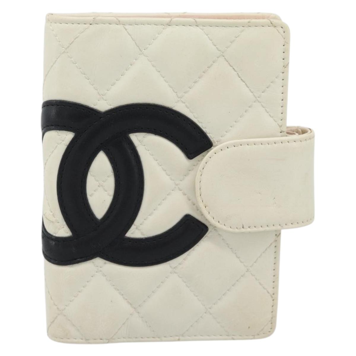 CHANEL Cambon Line Day Planner Cover Leather Black Silver CC Auth bs36631