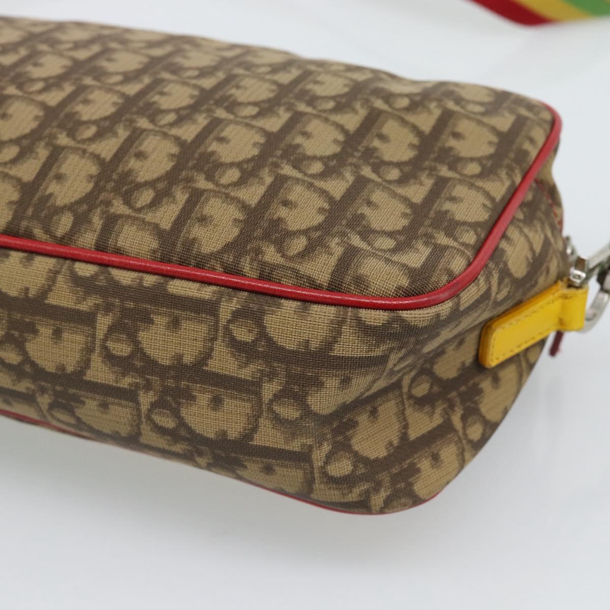 Christian Dior Trotter Canvas Rasta Color Bag PVC Brown Silver Auth bs36632