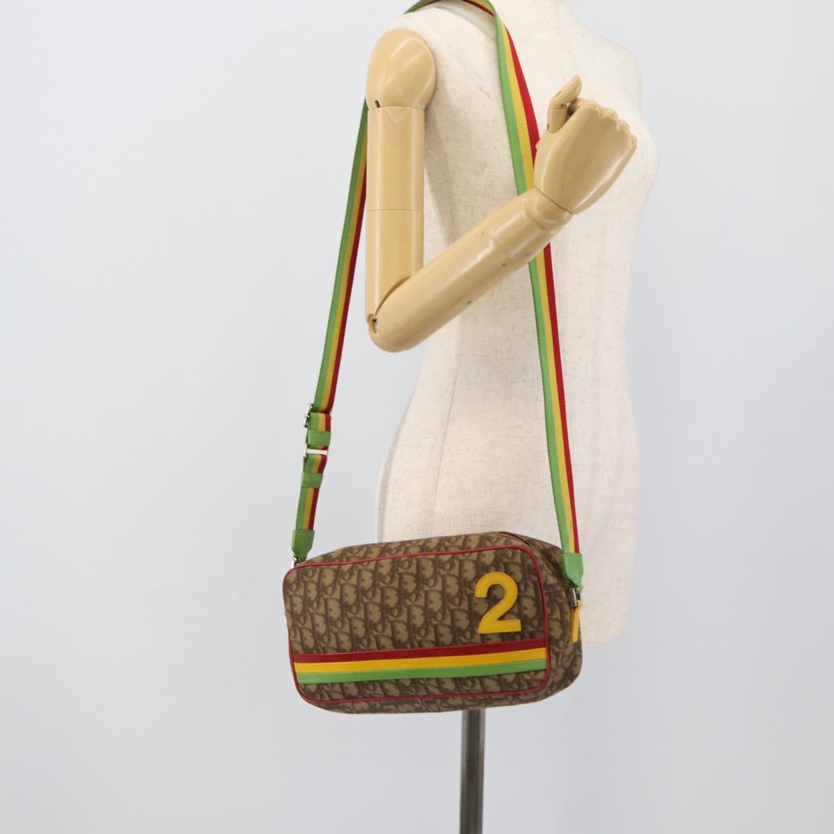 Christian Dior Trotter Canvas Rasta Color Bag PVC Brown Silver Auth bs36632