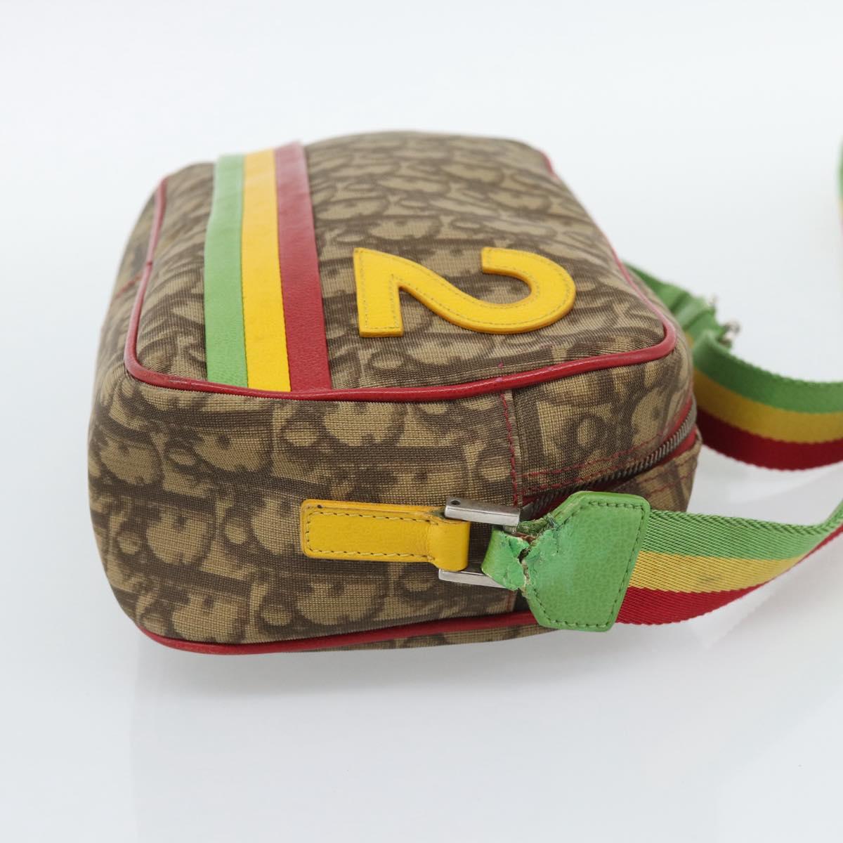Christian Dior Trotter Canvas Rasta Color Bag PVC Brown Silver Auth bs36632