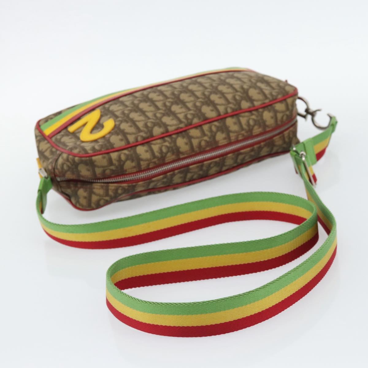 Christian Dior Trotter Canvas Rasta Color Bag PVC Brown Silver Auth bs36632
