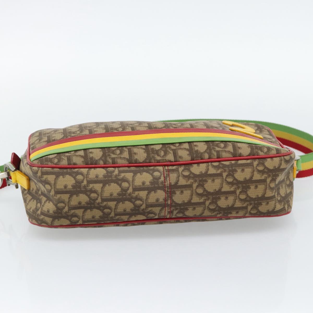Christian Dior Trotter Canvas Rasta Color Bag PVC Brown Silver Auth bs36632