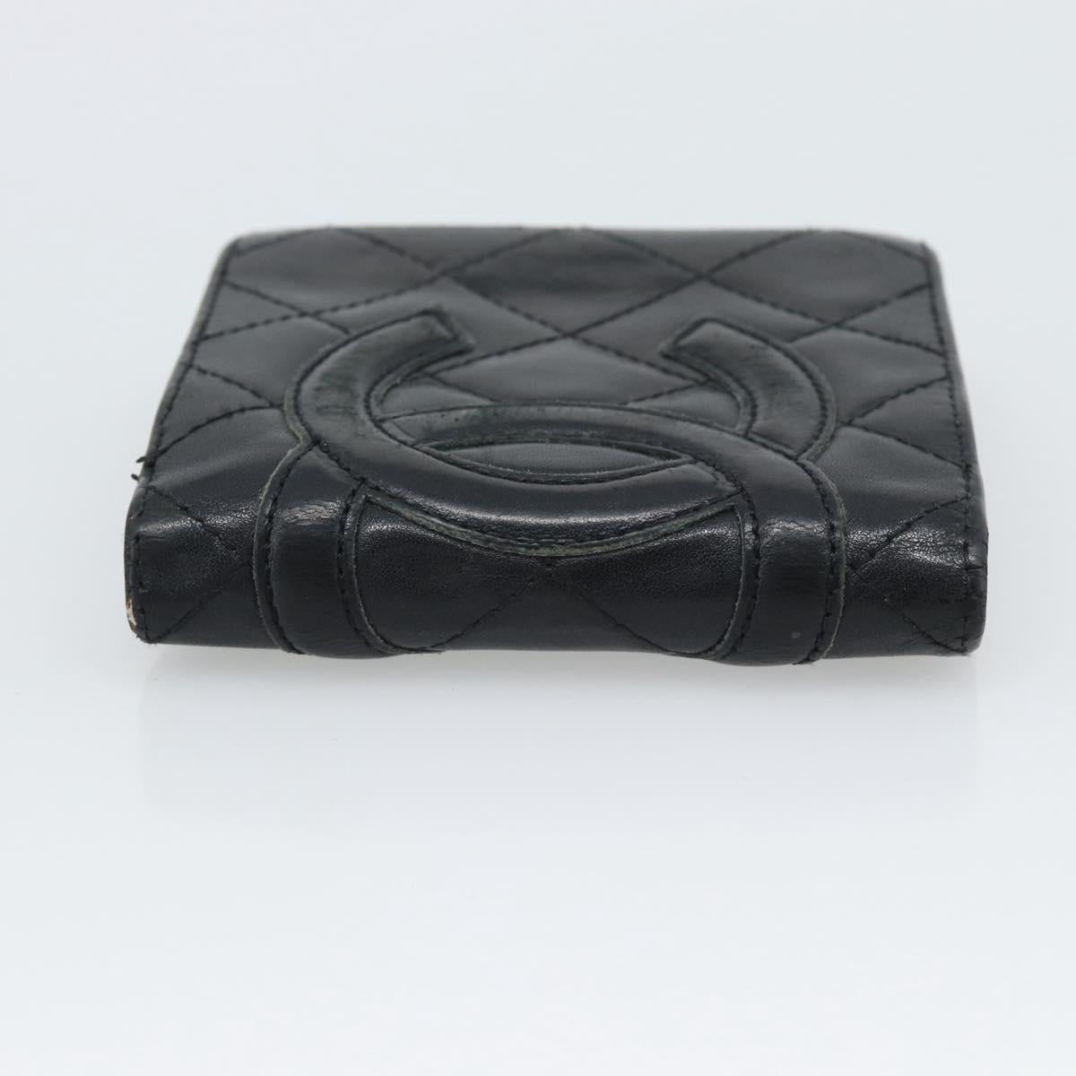 CHANEL Matelasse Cambon Line Wallet Lamb Skin Black CC Auth bs36633