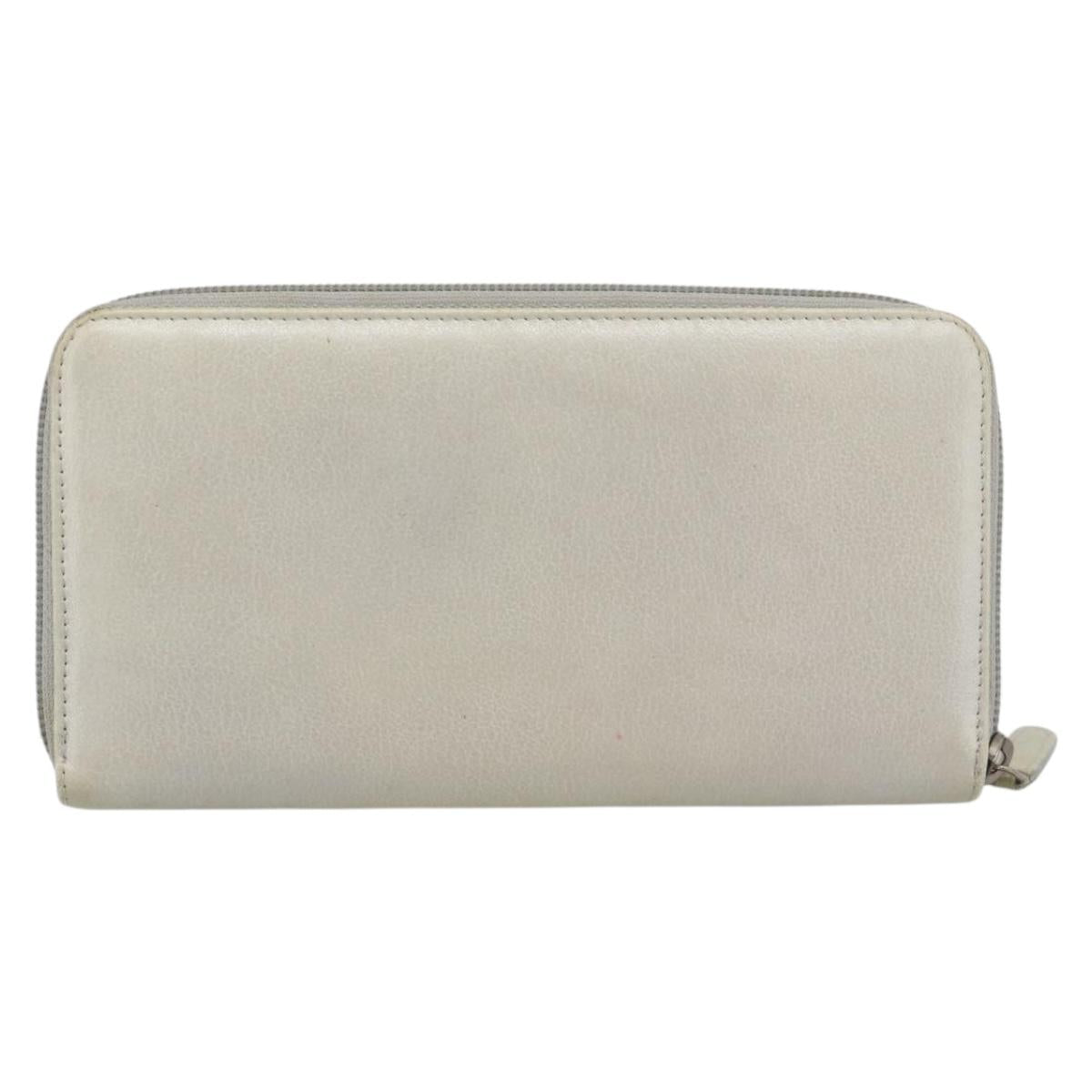 CHANEL Long Wallet Leather Ivory Silver CC Auth bs36634