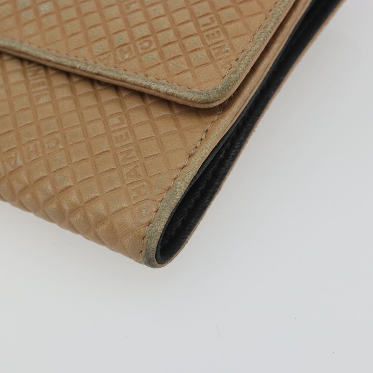 CHANEL Choco Bar line Wallet Leather Beige CC Auth bs36636