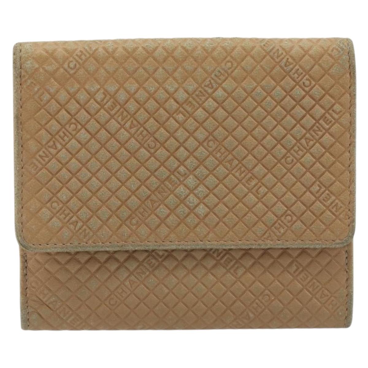 CHANEL Choco Bar line Wallet Leather Beige CC Auth bs36636