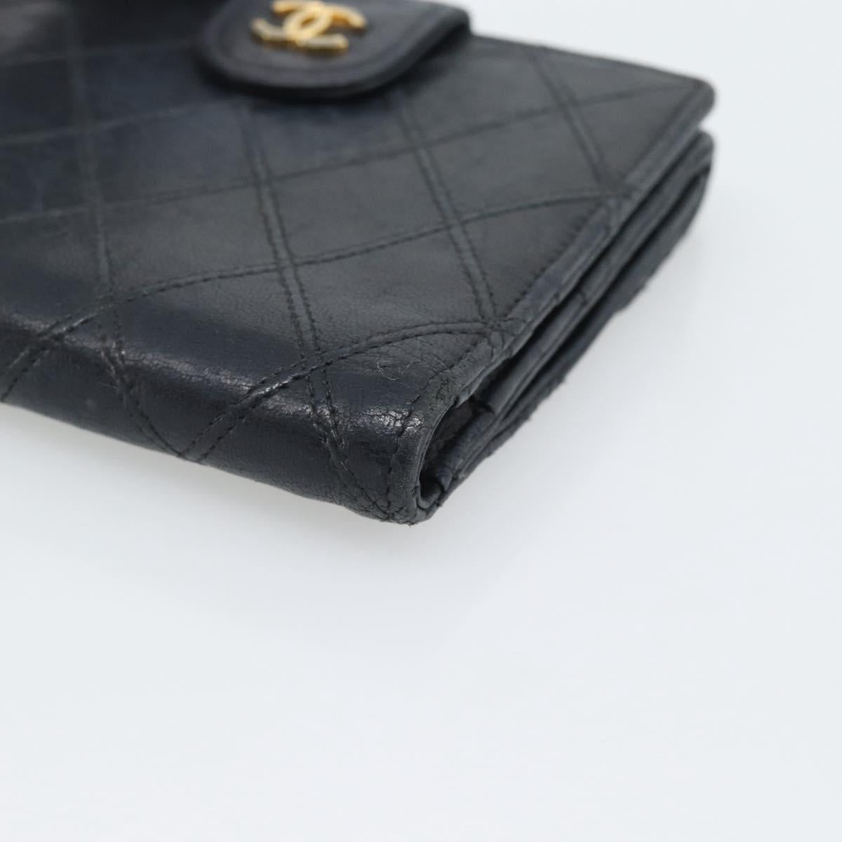 CHANEL Bicolore Bifold Wallet Lamb Skin Black CC Auth bs36637