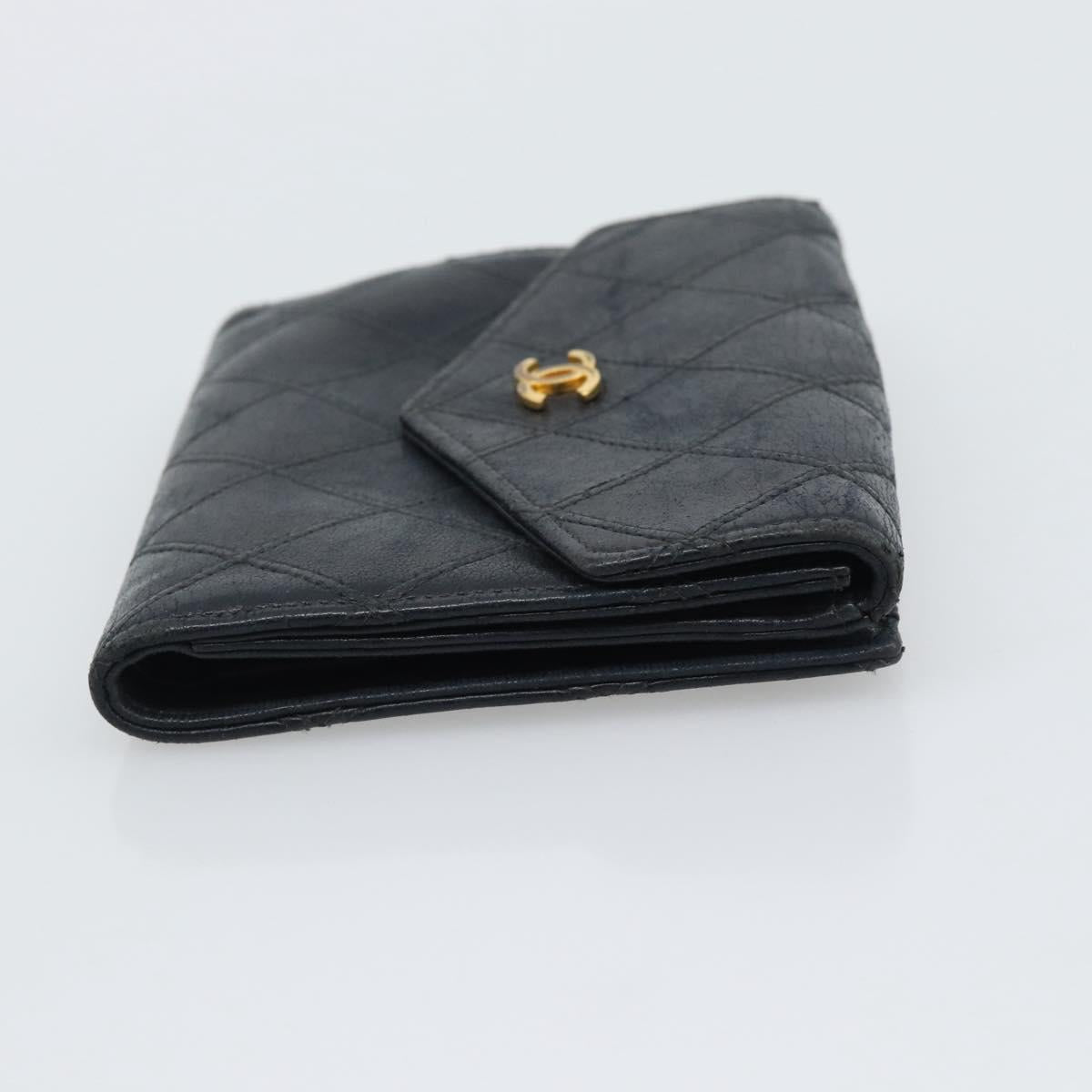 CHANEL Bicolore Bifold Wallet Lamb Skin Black CC Auth bs36637