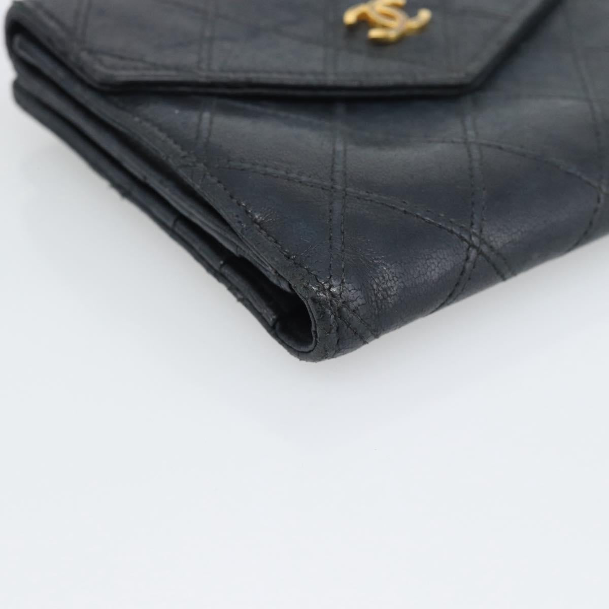 CHANEL Bicolore Bifold Wallet Lamb Skin Black CC Auth bs36637