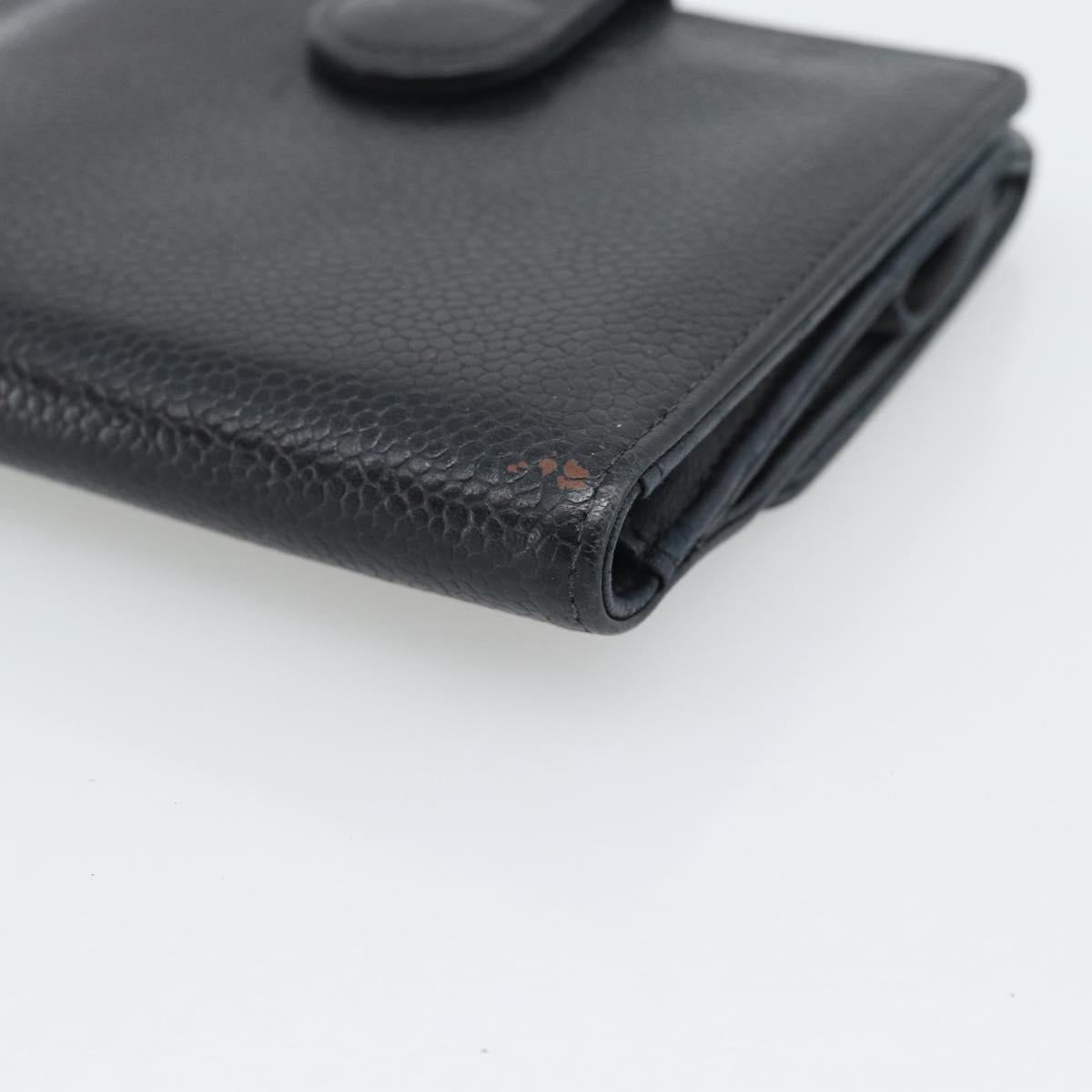 CHANEL COCO Mark Bifold Wallet Caviar Skin Black Gold CC Auth bs36638