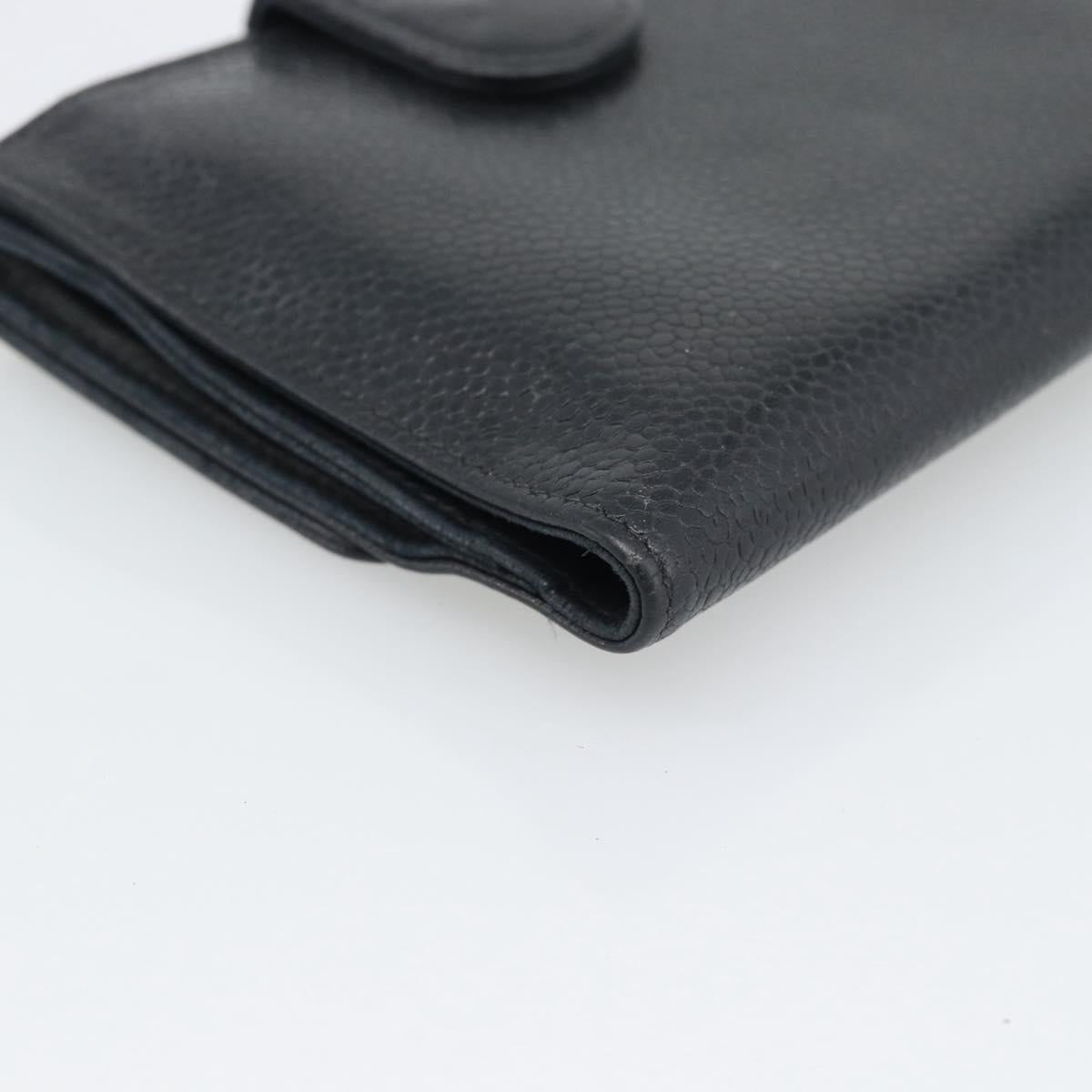 CHANEL COCO Mark Bifold Wallet Caviar Skin Black Gold CC Auth bs36638