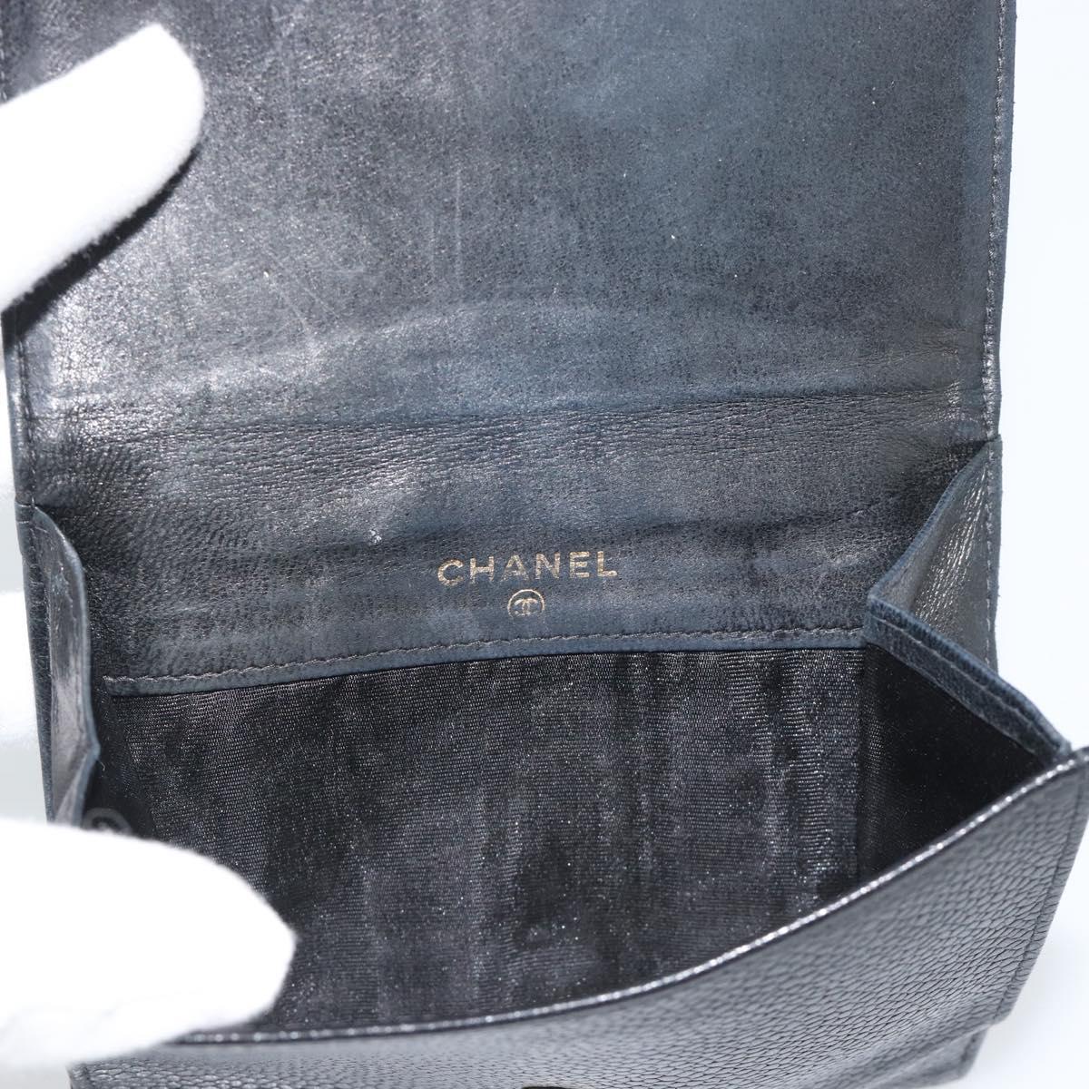 CHANEL COCO Mark Bifold Wallet Caviar Skin Black Gold CC Auth bs36638