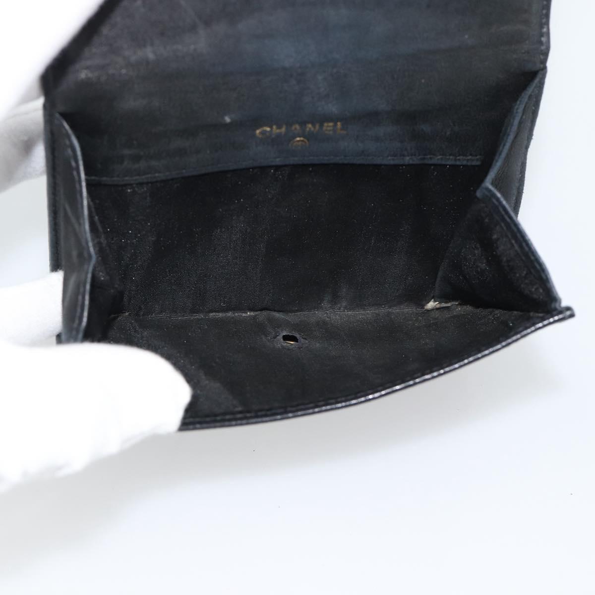 CHANEL COCO Mark Bifold Wallet Caviar Skin Black Gold CC Auth bs36638