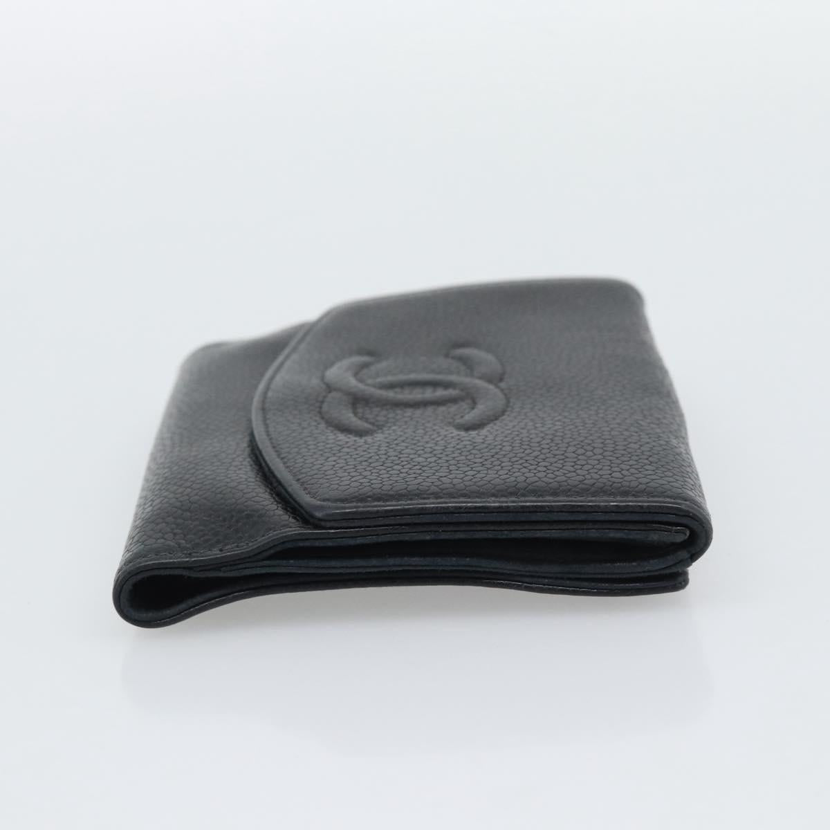 CHANEL COCO Mark Bifold Wallet Caviar Skin Black Gold CC Auth bs36638
