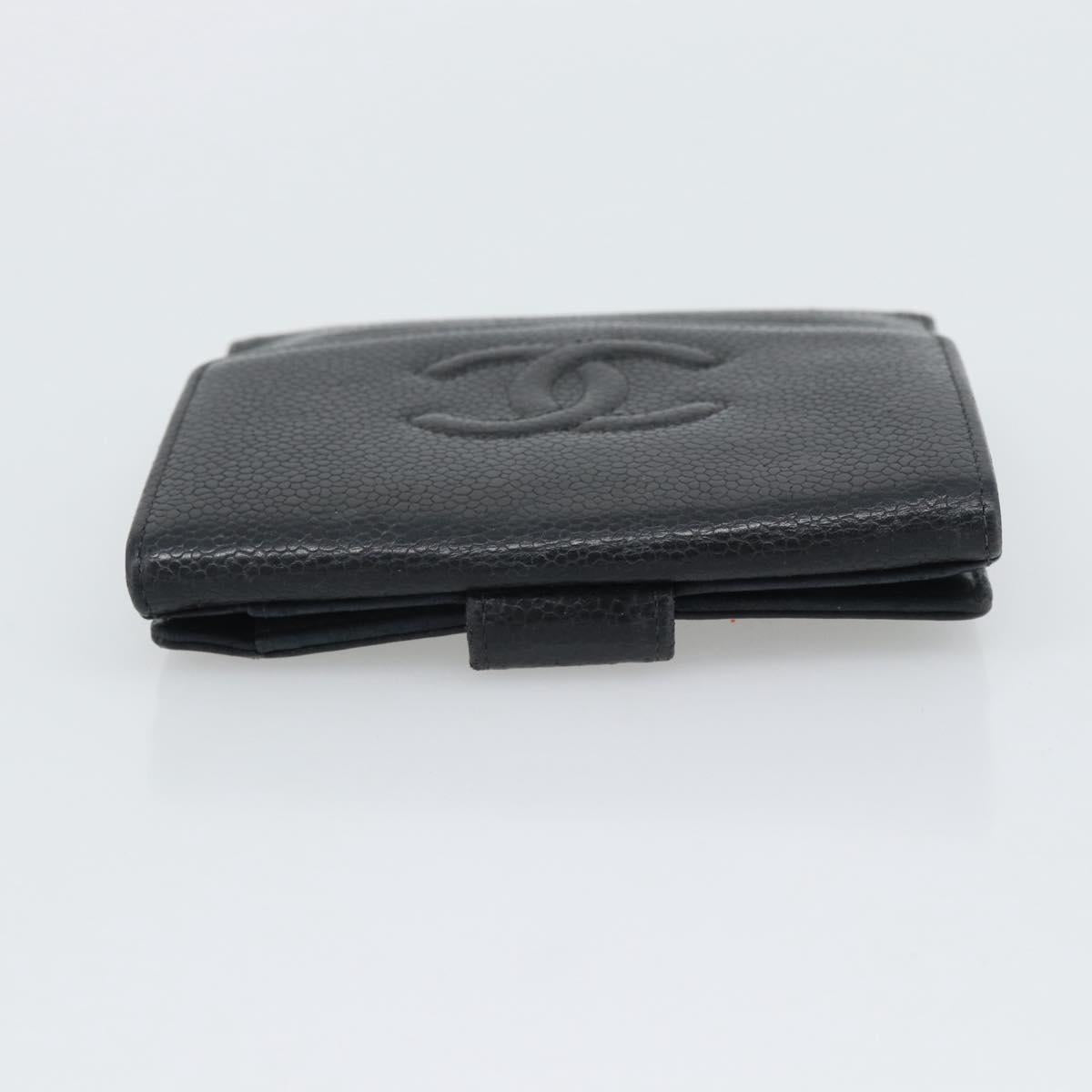 CHANEL COCO Mark Bifold Wallet Caviar Skin Black Gold CC Auth bs36638