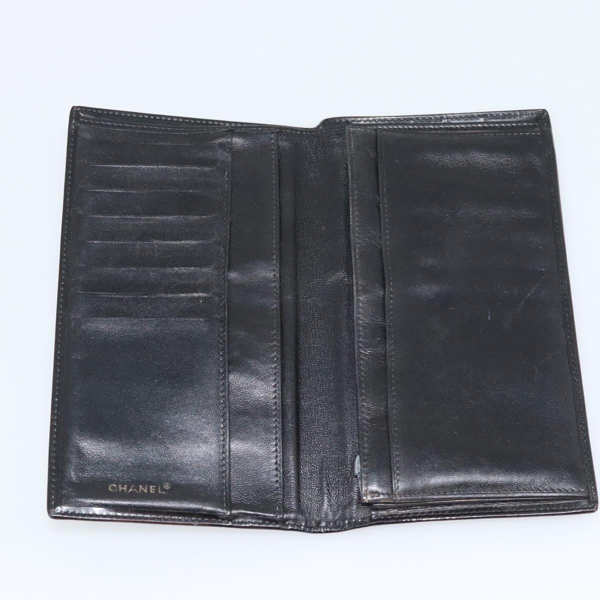 CHANEL Long Wallet Patent leather Black Gold CC Auth bs36639