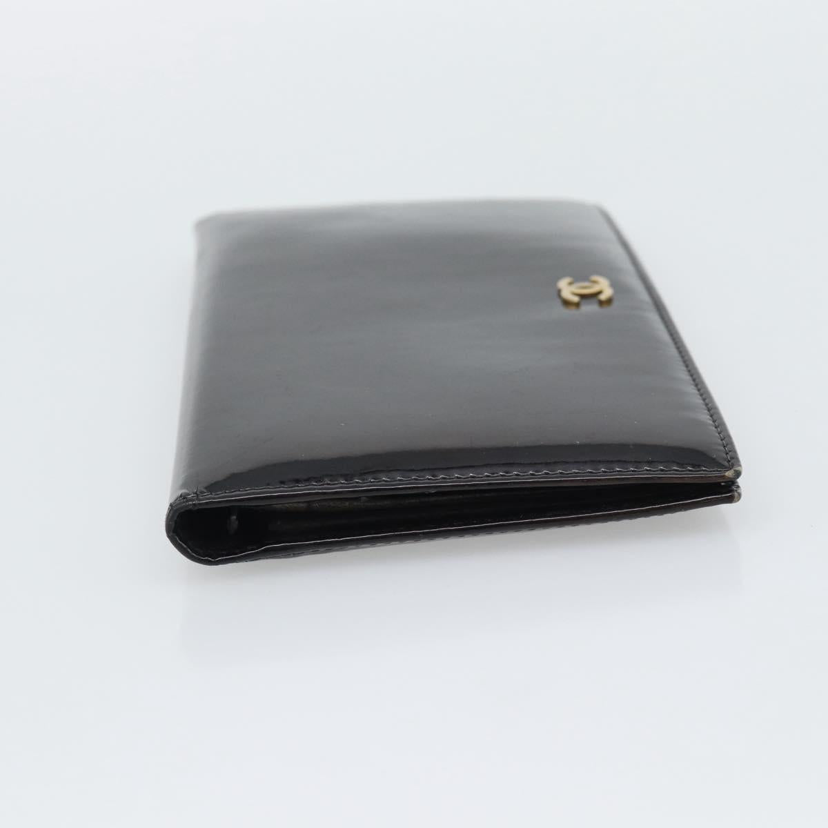 CHANEL Long Wallet Patent leather Black Gold CC Auth bs36639