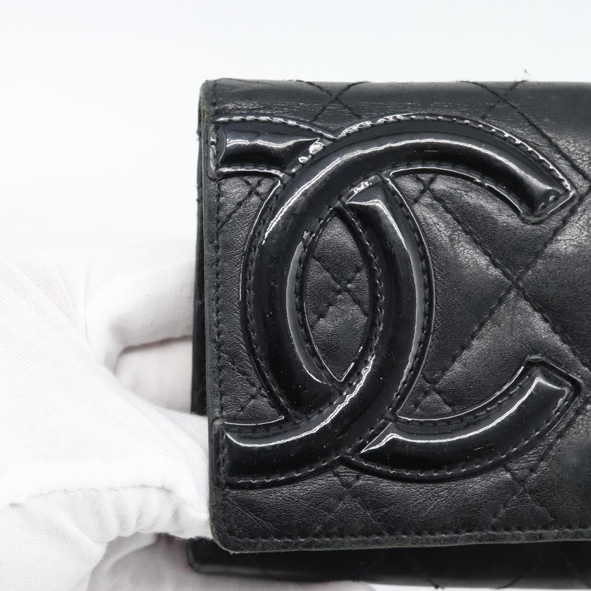 CHANEL Matelasse Cambon Line Wallet Leather Black Silver CC Auth bs36640