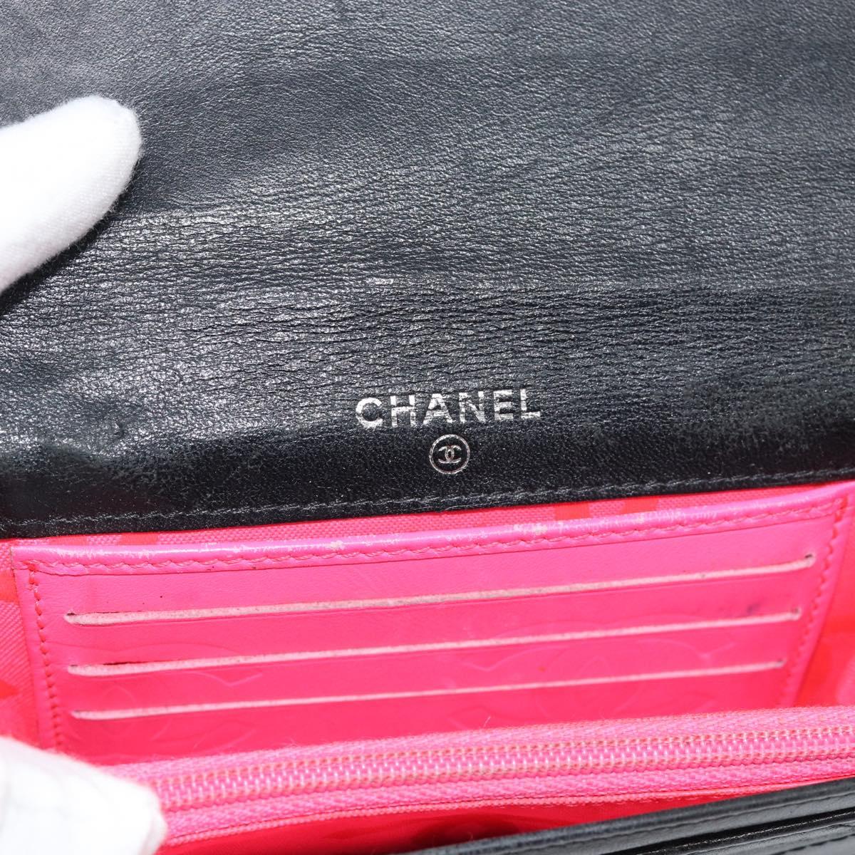CHANEL Matelasse Cambon Line Wallet Leather Black Silver CC Auth bs36640