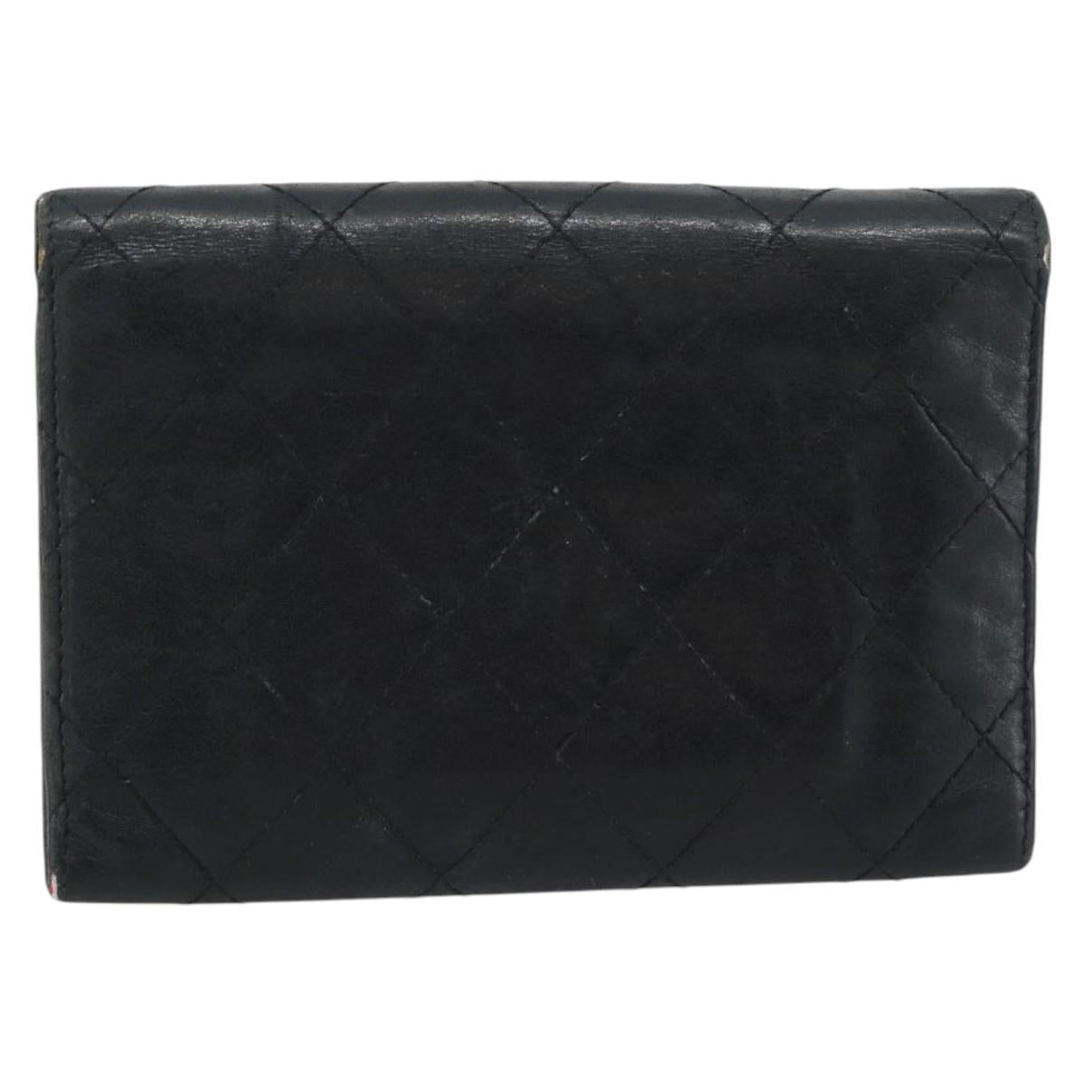 CHANEL Matelasse Cambon Line Wallet Leather Black Silver CC Auth bs36640