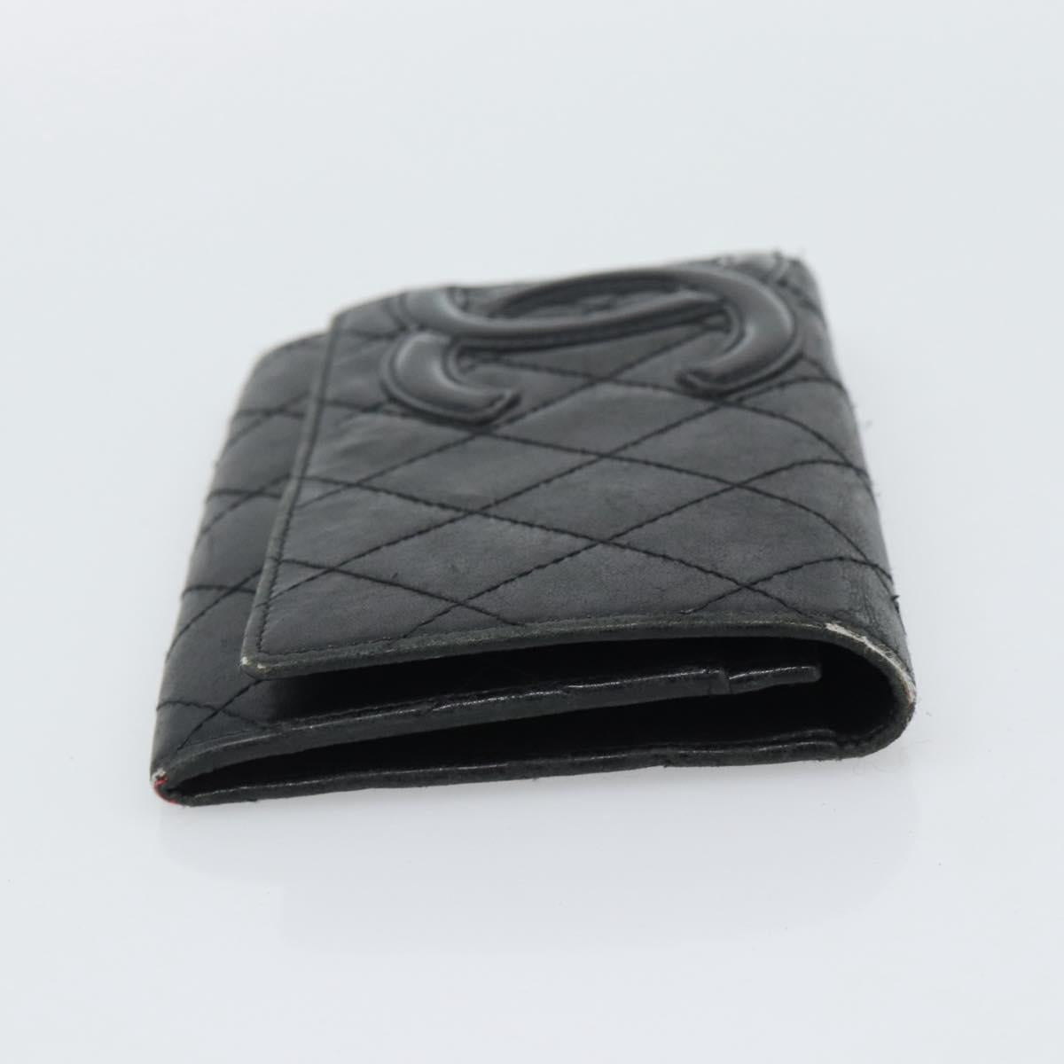 CHANEL Matelasse Cambon Line Wallet Leather Black Silver CC Auth bs36640