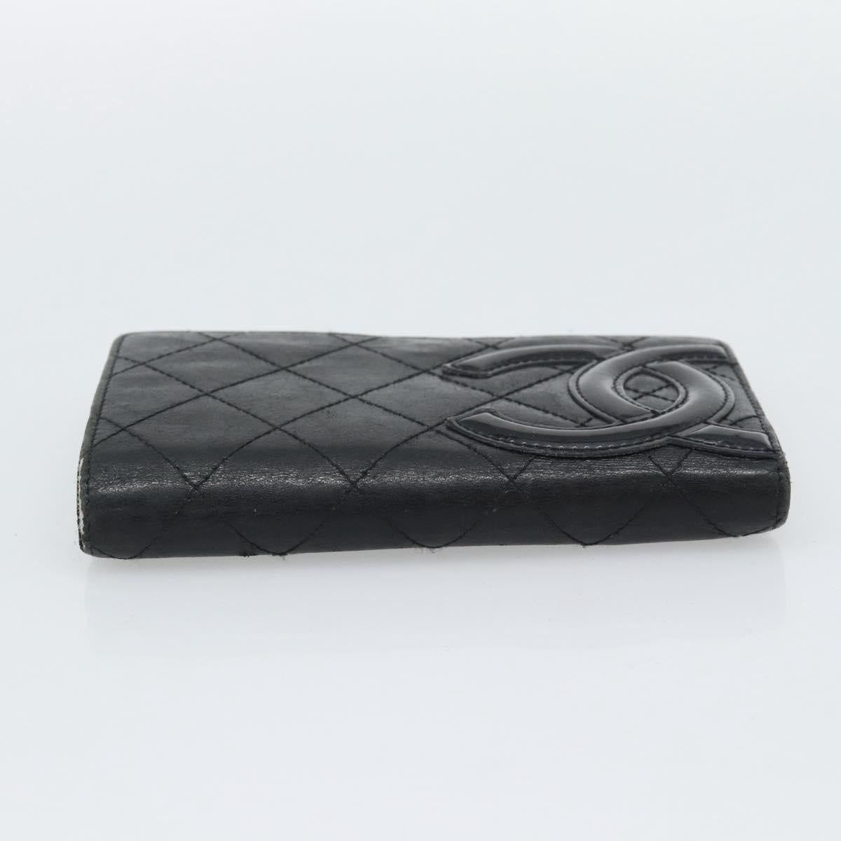 CHANEL Matelasse Cambon Line Wallet Leather Black Silver CC Auth bs36640