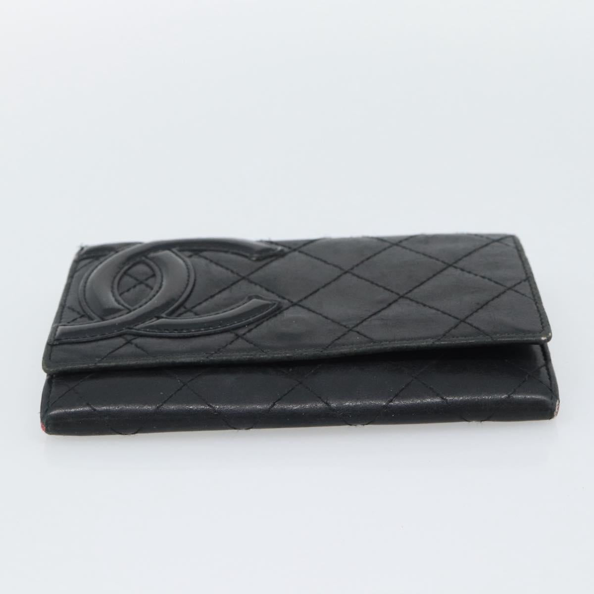 CHANEL Matelasse Cambon Line Wallet Leather Black Silver CC Auth bs36640