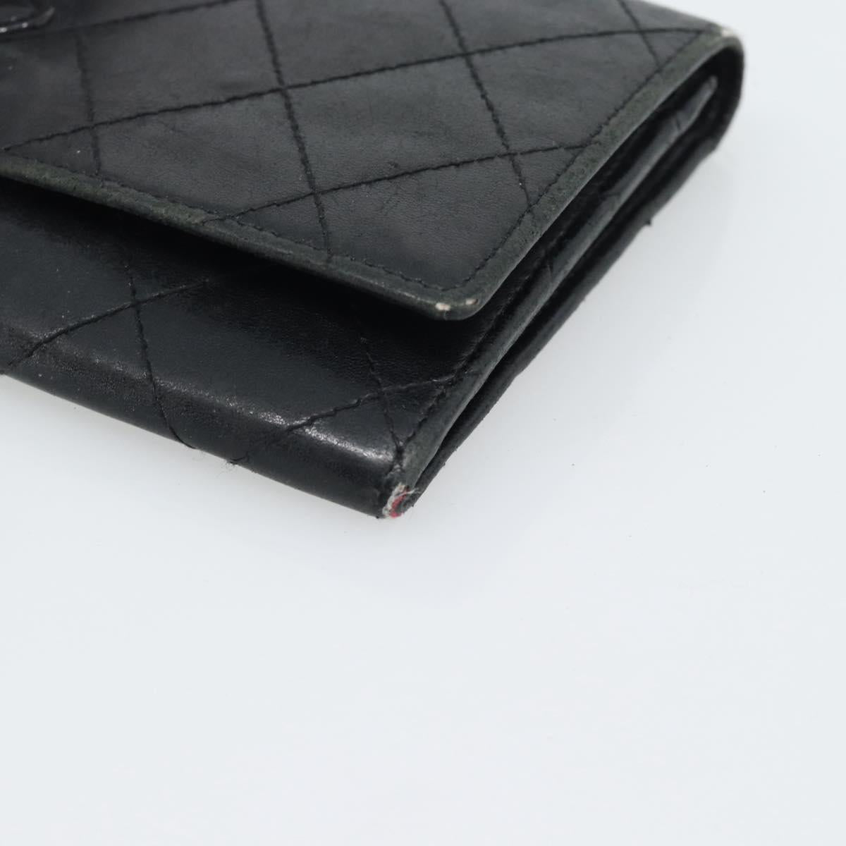 CHANEL Matelasse Cambon Line Wallet Leather Black Silver CC Auth bs36640